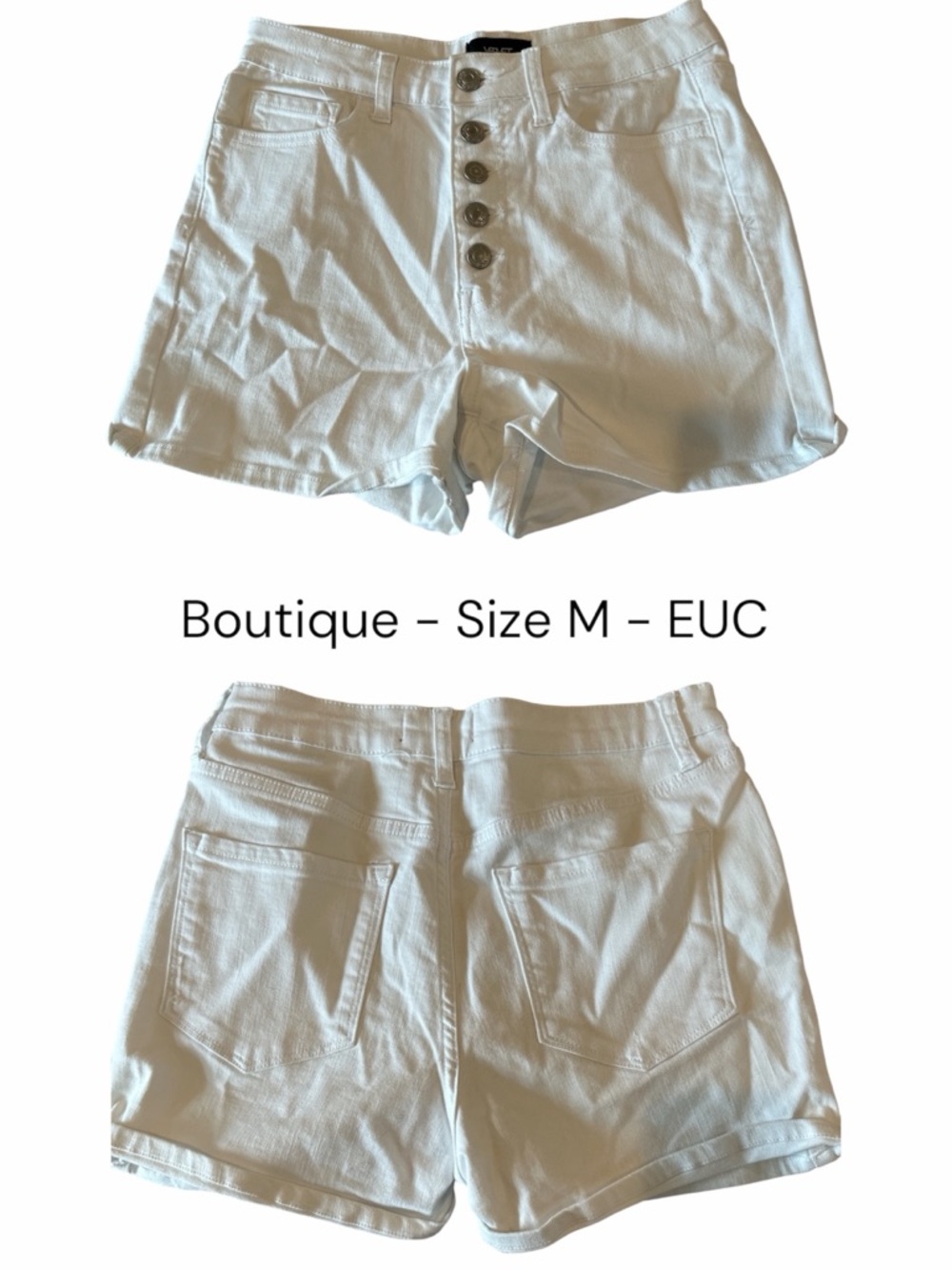 High-Rise White 5 Button-Front Women's Shorts- Size M